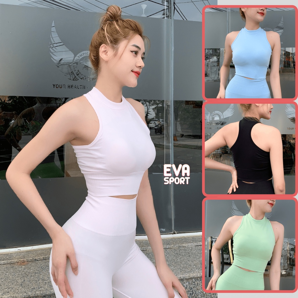 Áo bra croptop nữ tập gym yoga aerobic thể thao có mút đệm vải co dãn ôm dáng tôn ngực EVASPORT