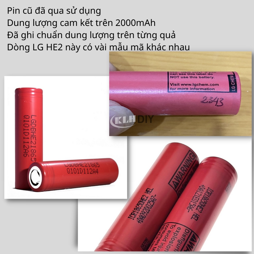 Cell pin 18650 cũ chính hãng LG HE2 dung lượng 2500mAh dòng xả cao 20A - KLH DIY