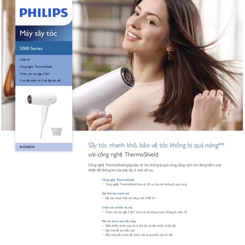 Máy sấy tóc Philips BHD500 - Hàng chính hãng - Bảo hành 24 tháng