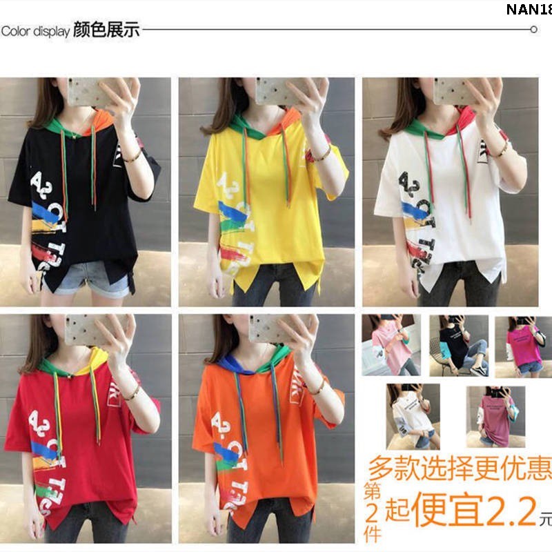 Áo hoodie ngắn tay dáng rộng in hình Graffiti thời trang mùa hè