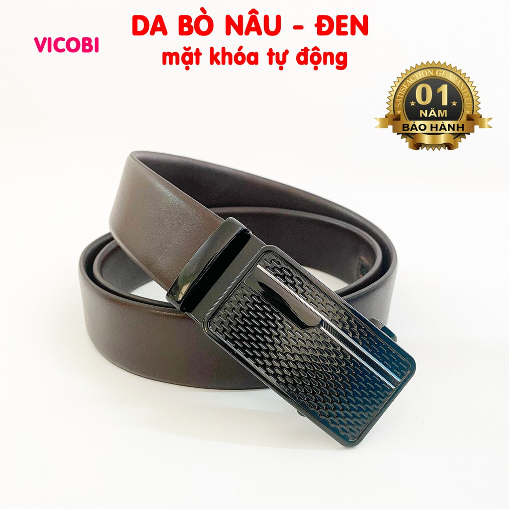 Thắt lưng nam da bò 2 mặt Vicobi TLD, dây lưng khóa tự động, dây nịt có kích thước 3,5cm, gia công tại Việt Nam