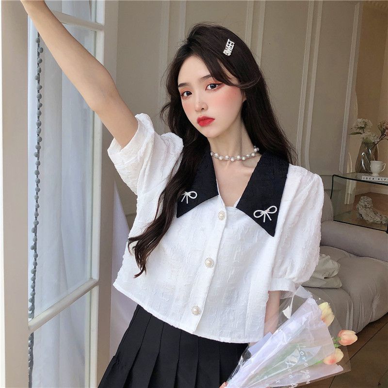 Áo Sơ Mi Ngắn Tay Cổ Chữ v plus size Phong Cách Hàn Quốc Dành Cho Nữ