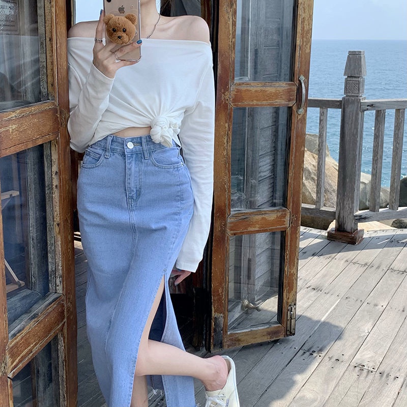 Áo thun COZOK tay dài trễ vai dáng rộng thời trang quyến rũ cho nữ