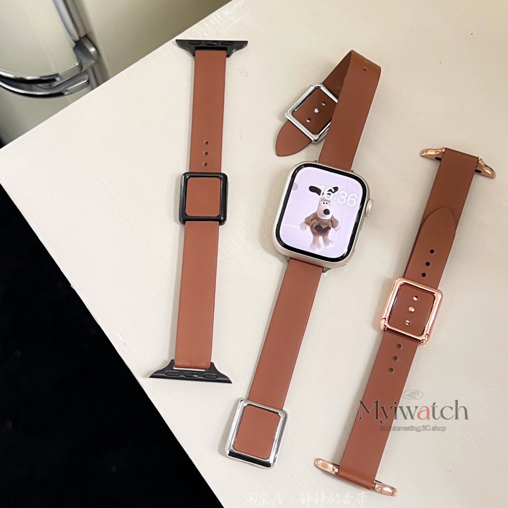 Dây Đồng Hồ Bằng Da Khóa Nam Châm Mỏng Màu Vàng Hồng Dành Cho iwatch Series 7 6 5 4 3 SE 21 41mm 45mm 44mm 40mm 42mm 38mm