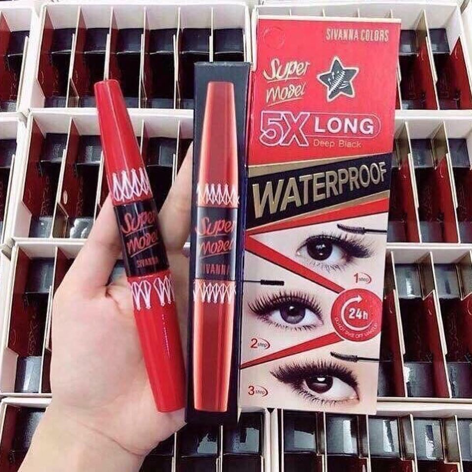 CHUẨN THÁI - Mascara Chuốt Mi 2 Đầu Sivanna Colors Super Model 5X Long Deep Black Waterproof.