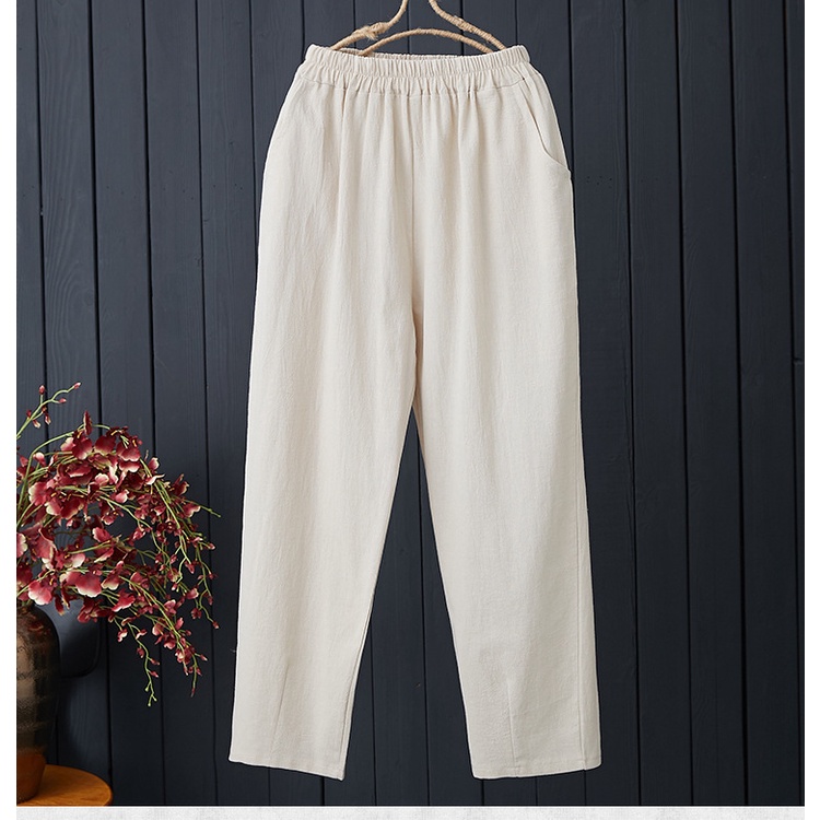 Quần Baggy đũi nữ cạp cao lưng chun khóa thật dáng lửng - Chất vải đũi xước màu Kem / Đen cực Xinh [Hàng HOT 2021] | BigBuy360 - bigbuy360.vn