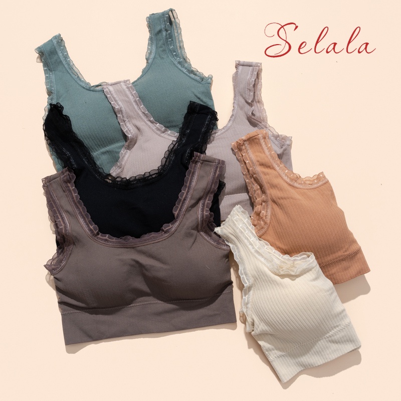 Áo Bra Croptop Selala Len Tăm Viền Ren Đệm Nâng Đỡ Thấm Hút BS02