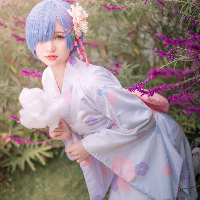 Bộ trang phục kimono hóa trang nhân vật re zero - starting life in another world rem có tóc giả