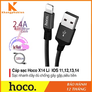 Dây sạc phone chính hãng Hoco x14 dây dù chống đứt chống rối sạc nhanh 2.4A dài 1M/2M hỗ trợ cáp li/micro/typec - BH 12T