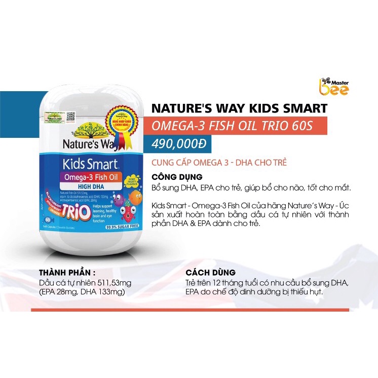 Viên Nature's Way Kid Smart Omega 3 Fish Oil Trio Úc