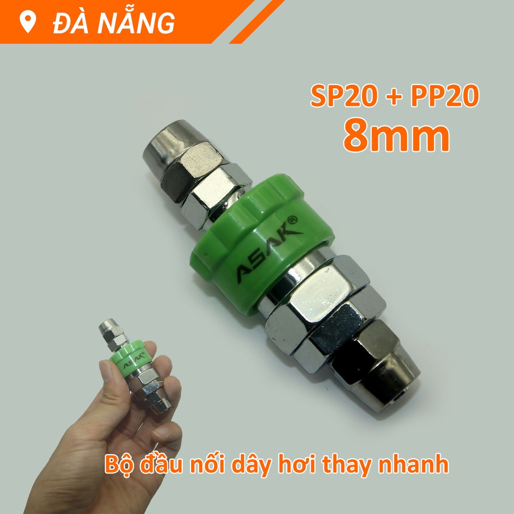 Đầu nối dây hơi thay nhanh Asak dạng đầu bi SP20 - PP20