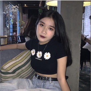 Áo Thun Croptop Ôm Body Phối Hình 3 Hoa Cúc Trắng Cute EVA AO 30150