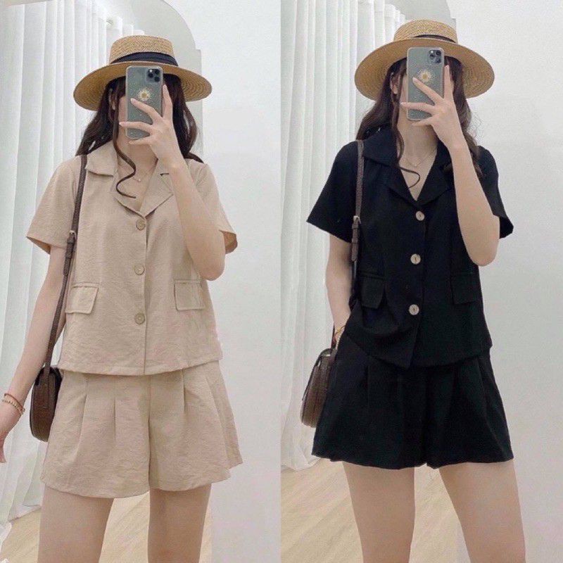 Set áo cọc tay cổ vest + quần đùi