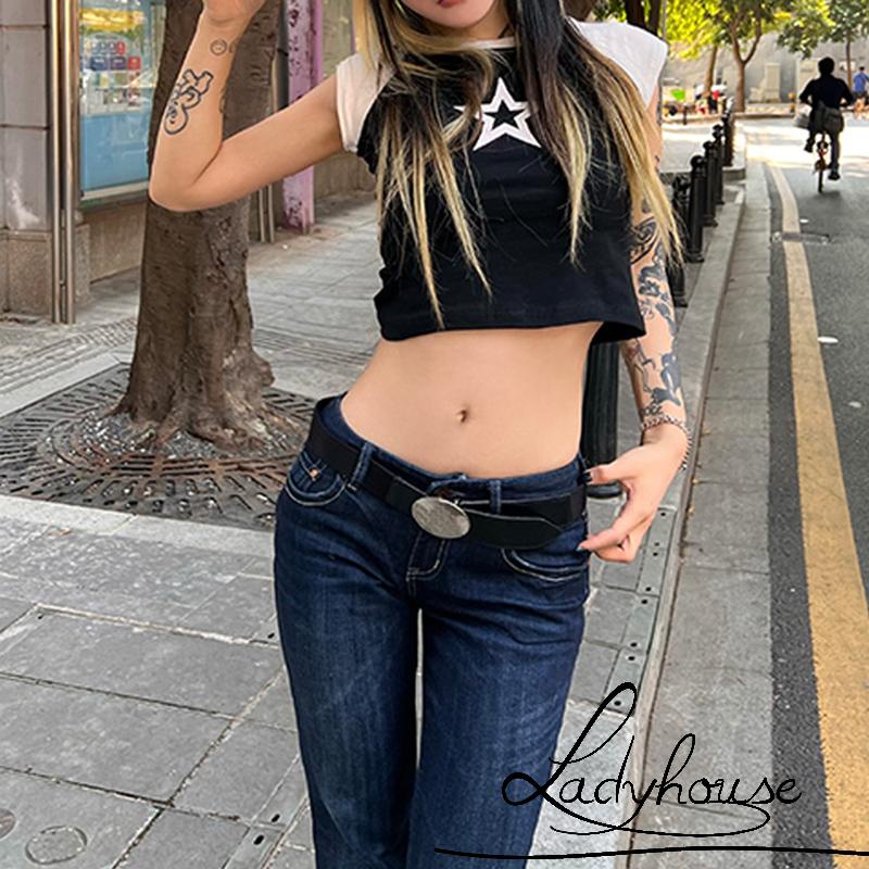 Áo Thun Raglan Tay Ngắn Màu Đen In Họa Tiết Ngôi Sao Cơ Bản Thời Trang Mùa Hè Dành Cho Bạn Nữ