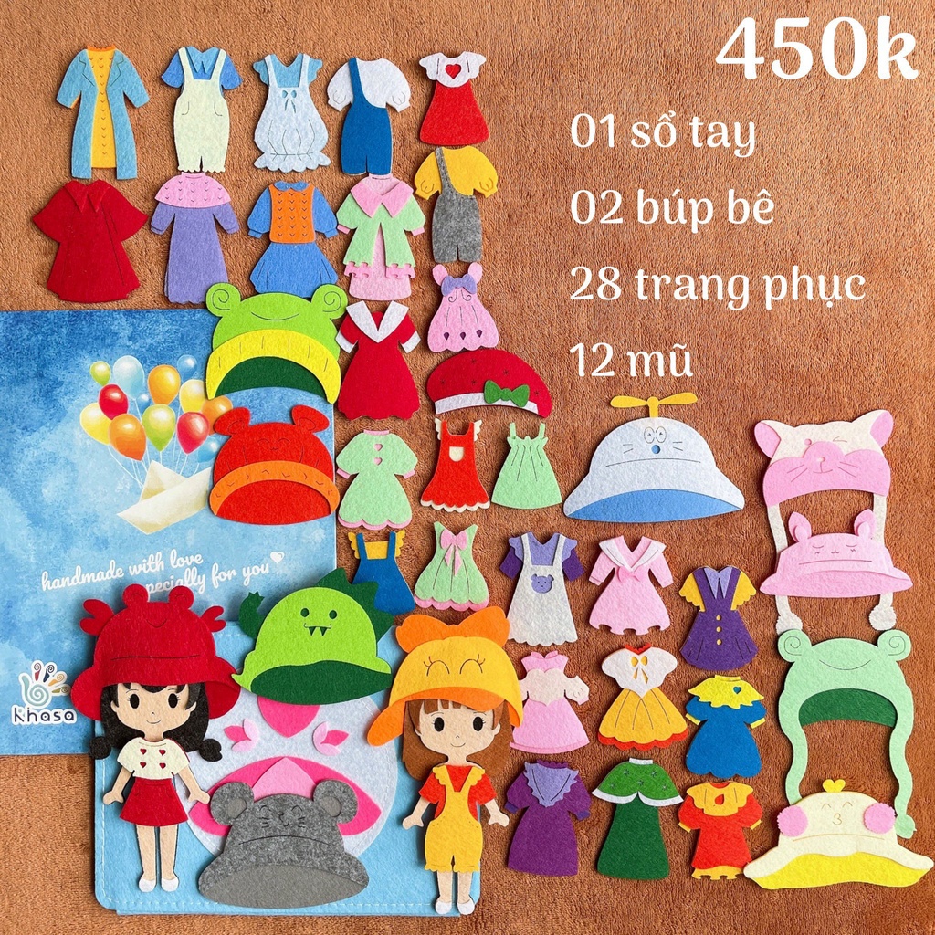 Bộ đồ chơi thay đồ búp bê vải dạ- Búp bê vải- Thay đồ thời trang