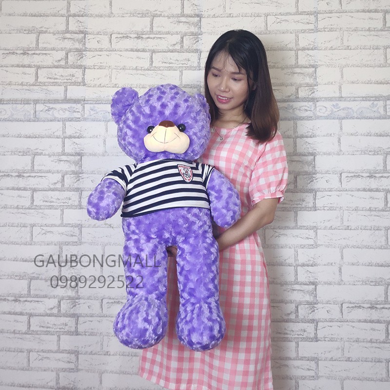 Gấu teddy 1m lông xoắn nhiều màu, áo thun sọc đen[Ảnh shop chụp] CAO CẤP