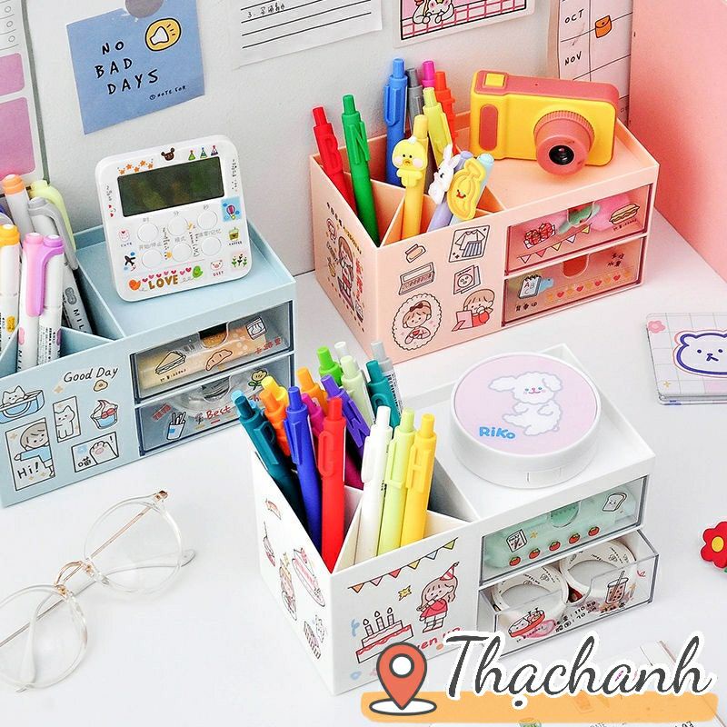 Hộp Ngăn Kéo Lưu Trữ Kèm 2 Sticker Để Bàn Nhựa Cao Cấp