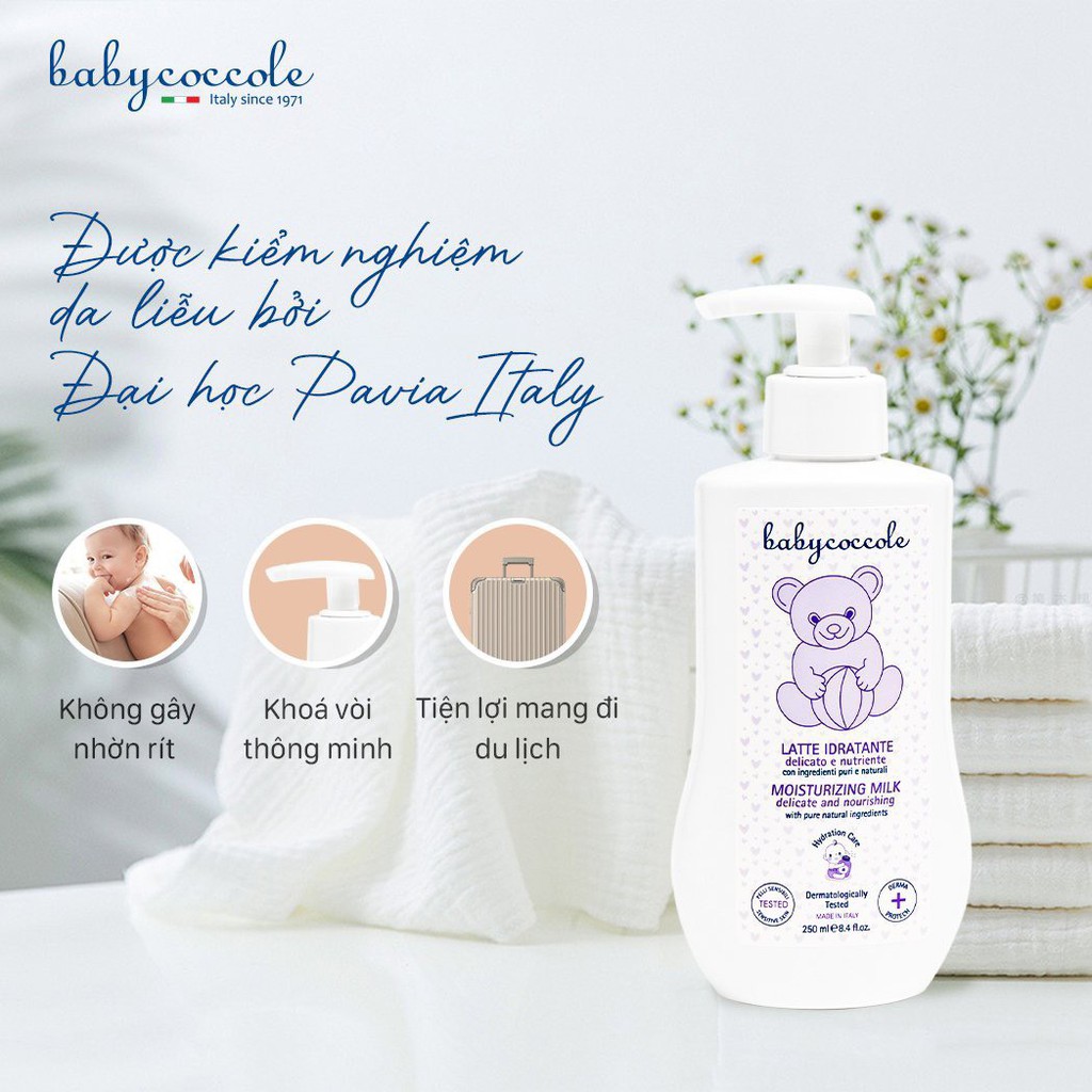 Sữa dưỡng ẩm cho bé Babycoccole 0M+ dưỡng da trẻ em & em bé từ sơ sinh chiết xuất hạnh nhân 250ml