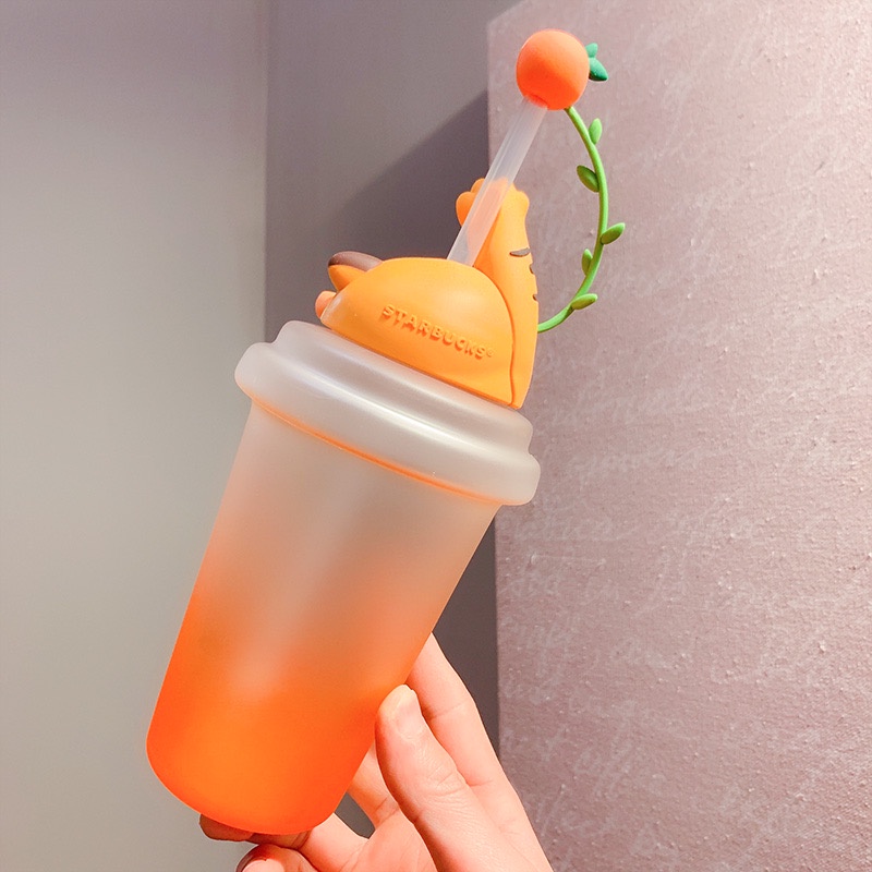 Bộ quà tặng tuổi dần ly thủy tinh Starbucks màu ombre cam Dung tích 500ml