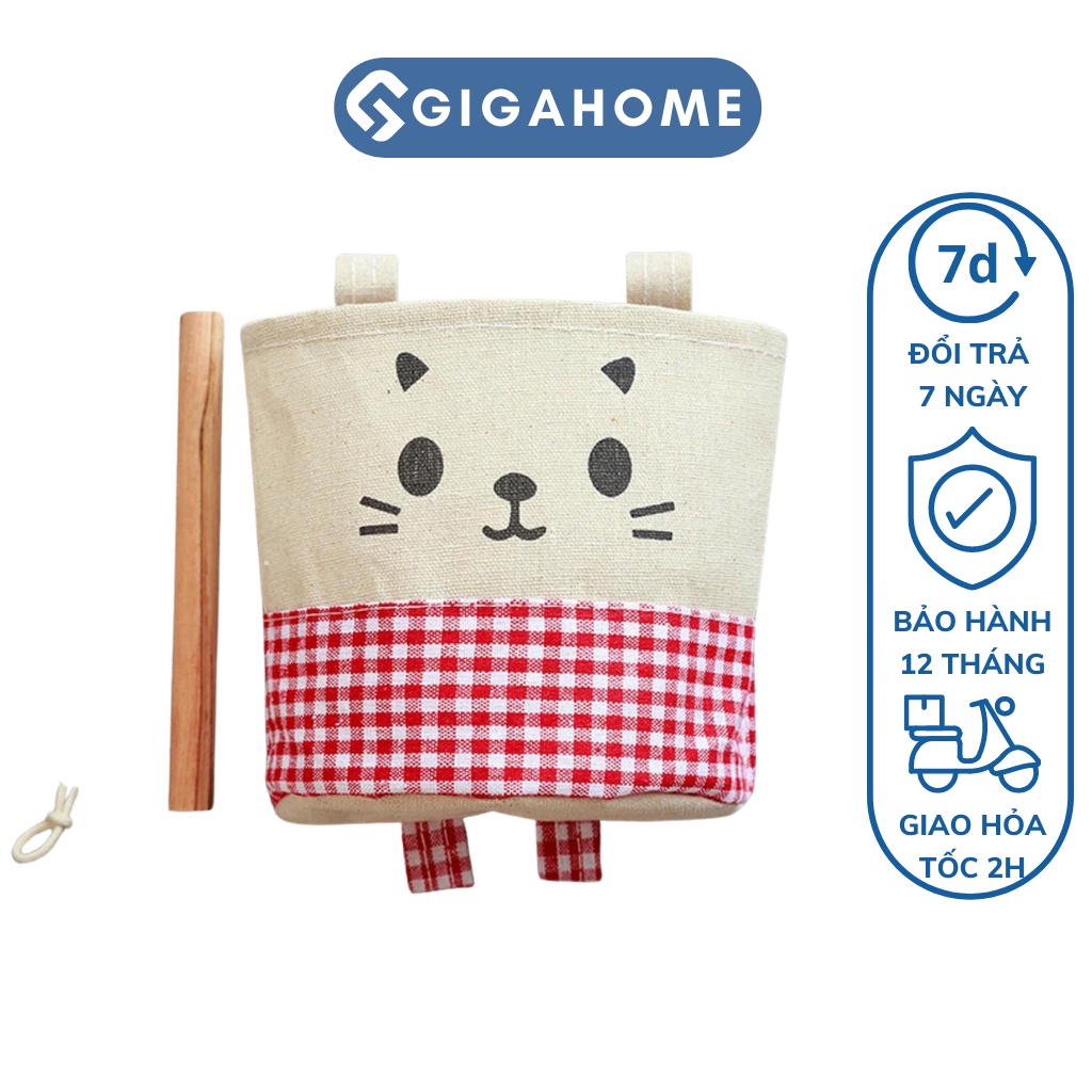 Túi Vải Treo Tường Đựng Đồ Tiện Ích GIGAHOME Gồm 1 Túi, Thanh Gỗ, Dây Thừng 3996