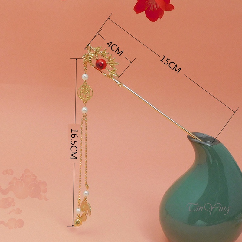 GETNOIVAS Trâm cài tóc bằng hợp kim đính ngọc trai phối tua rua phong cách Trung Hoa cổ điển dành cho cô dâu