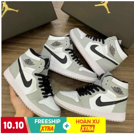 Giày thể thao Jordan 1 xám cao cổ, Giày sneaker Jodan cao cổ xám móc đen smoke grey nam nữ cao cấp