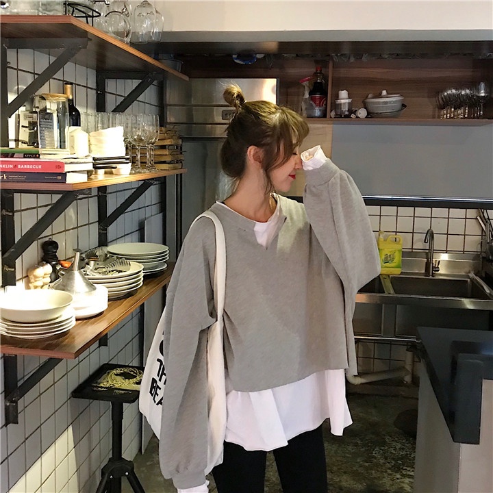 NRVP Áo Sweater Tay Dài Dáng Rộng Phong Cách Hàn Quốc Thời Trang Trẻ Trung