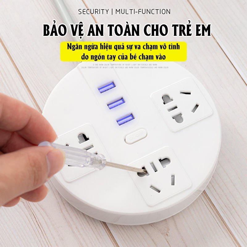 Ổ Điện Ổ Cắm Điện Đa Năng 3 Cổng USB Sạc Nhanh Vật Liệu Chống Cháy Dây Nối Dài 1,8M ĐÈN TRẦN PHÚ