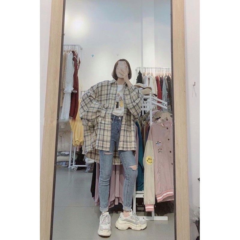 Áo Sơ Mi Kẻ Tay Phồng Ulzzang Phong Cách Hàn Quốc Chan House