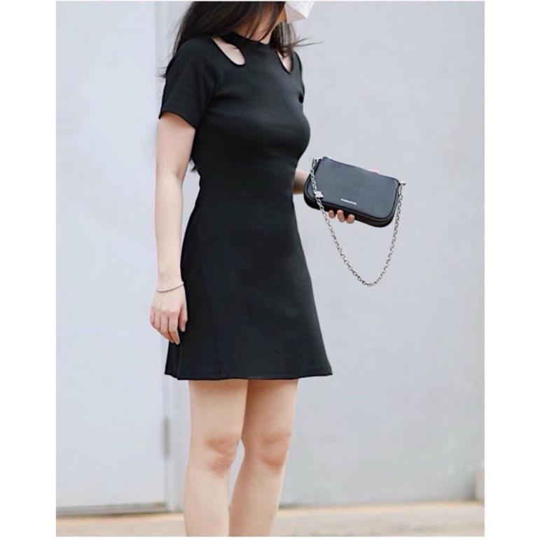 [NEW] Đầm body khoét cổ lạ mắt Váy nữ màu đen thun suông ôm thích hợp đi chơi đi tiệc.đi du lịch đều xinh nha