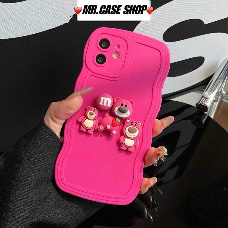 [ Chuẩn hình ] Ốp lưng ip chất bóng hồng neon gợn sóng gấu dâu lotso dành cho ip - Mr.Cáe