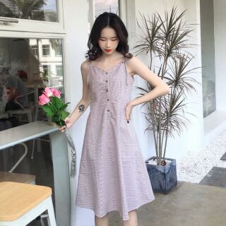 Váy hai dây sọc caro