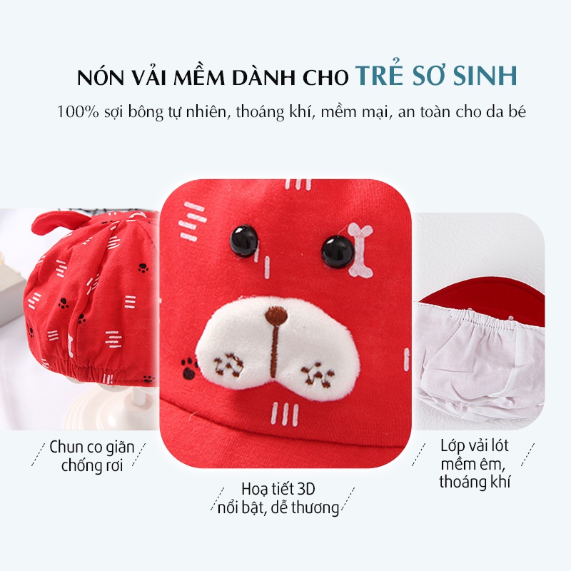 Nón mũ COTTON bé trai bé gái sơ sinh cực đẹp từ 0-6 tháng PocoHome, thiết kế tai thỏ hoạt hình dễ thương phong cách HOT