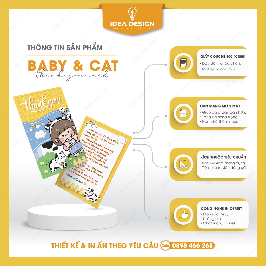 Thiệp Cảm Ơn, Card Cám Ơn, Thank You Card Em Bé Và Mèo Con dễ thương BABY AND CAT - Size 9x5.4cm - Giấy C300
