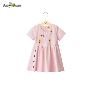 Đầm Linen Thêu Tay Đính Cúc bé gái BabyBean
