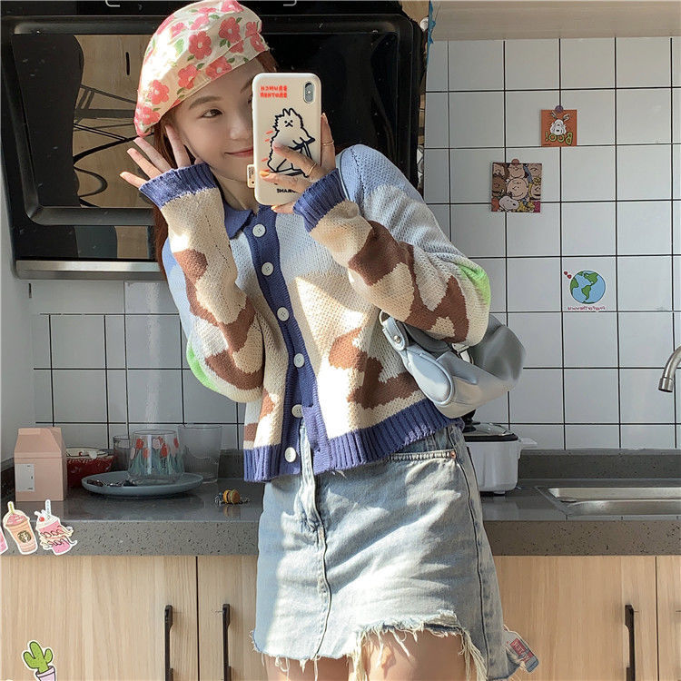 Cute Long Sleeve Cardigan Coat Korean Style 2020