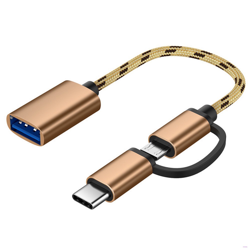 2 in 1 Type-C OTG To USB 3.0 Interface OTG Adapter Cable Fast Transfer Connector Converter, Gold