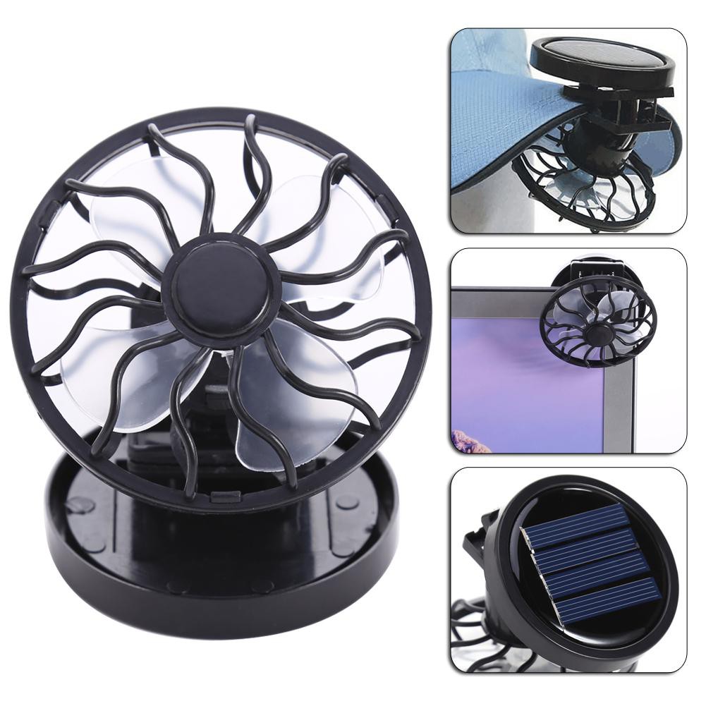 Black Portable Solar Powered Cooling Fan Clip-On Mini Fan Solar Panel Cell Beach Camping Hiking