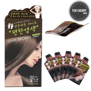 Combo hộp 5 gói Thuốc Nhuộm Tóc Thảo Dược Dyeing Pyeonan Hàn Quốc - Nâu Đen