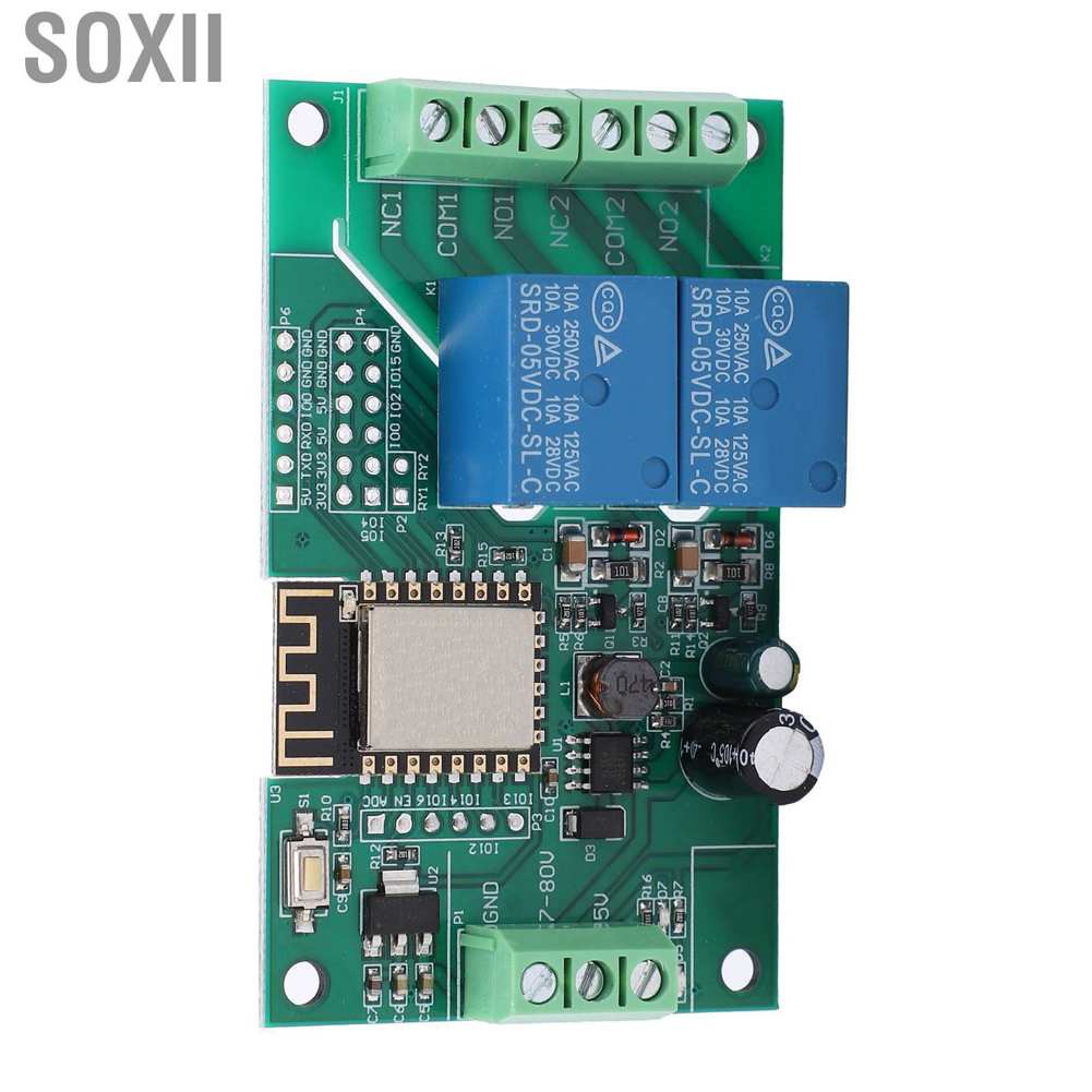 Soxii Wi-Fi Relay Module Dual‑Channel PCB DC 8‑80V for ESP8266 Secondary Development Learning