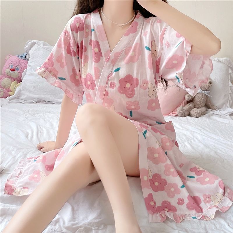 Bộ Đồ Ngủ Kimono Cotton Tay Ngắn Phong Cách Nhật Bản Dễ Thương Dành Cho Nữ | BigBuy360 - bigbuy360.vn