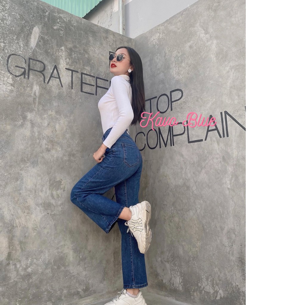 Quần Jeans Nữ Cạp Cao Suông Kavo Blue [HÀNG CAO CẤP]Lưng Cao Dáng Ống Rộng, siêu tôn dáng ( Màu xanh nhạt )