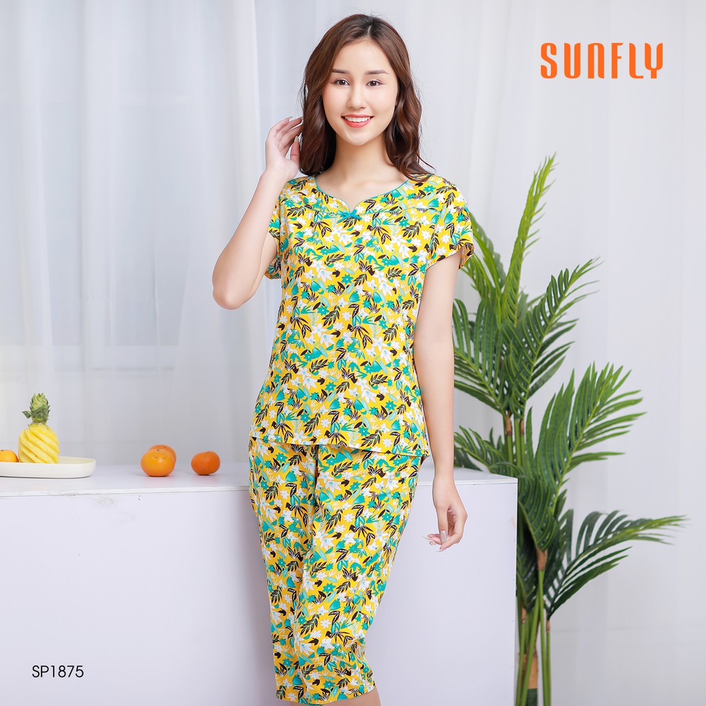 [Mã WABRMH55 giảm 12% đơn 250K] Bộ đồ lanh mặc nhà Sunfly áo cộc, quần lửng SP1875