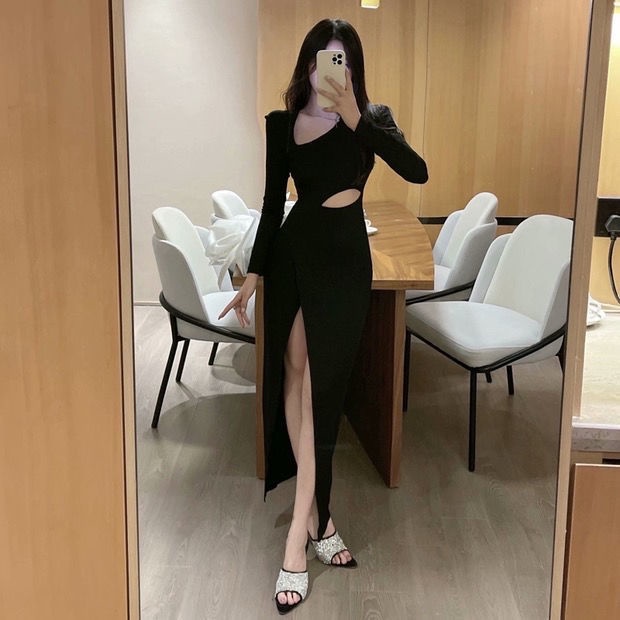 Đầm Tay Dài Thiết Kế Khoét Lỗ Quyến Rũ Thời Trang Cho Nữ