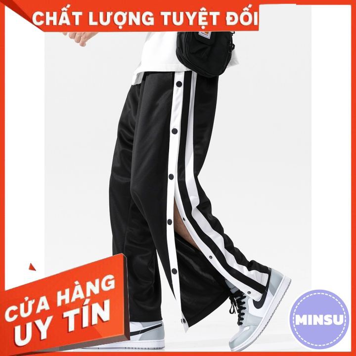 Quần 3 Sọc Ống Rộng Thể Thao Unisex🌸 Culottes kẻ trắng ống gài khuy dáng suông cạp chun basic Ulzzang