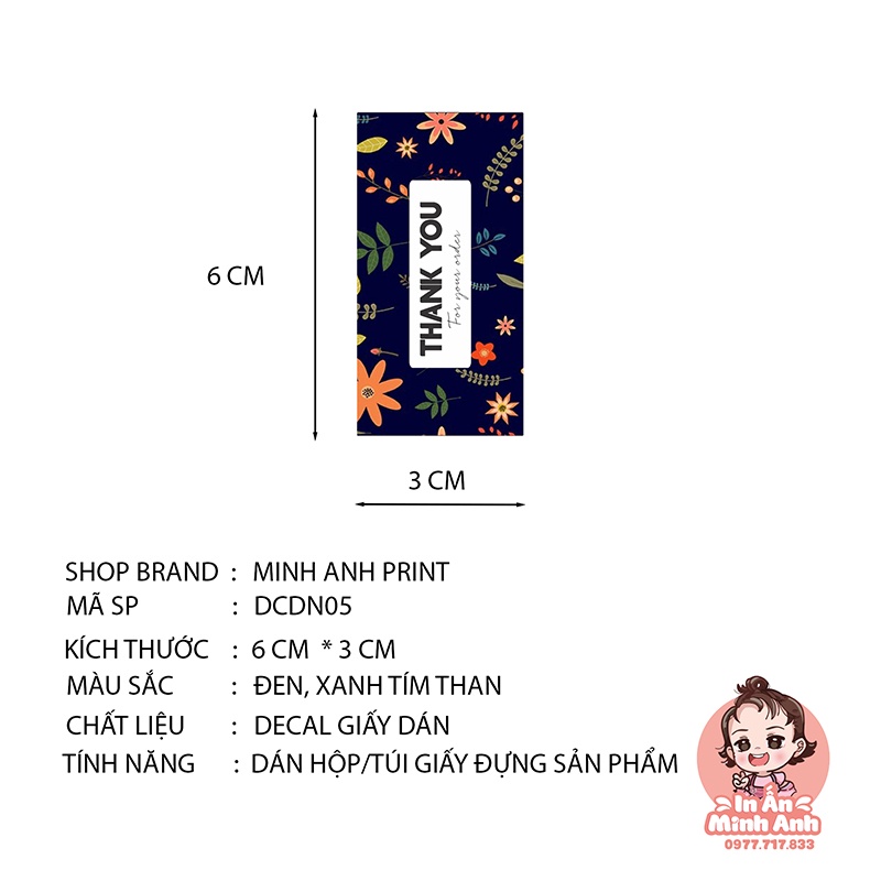 Tem dán sticker open me cute vintage dán chữ thank you trên túi giấy kraft, hộp carton kích thước 6x3 cm DCDN05