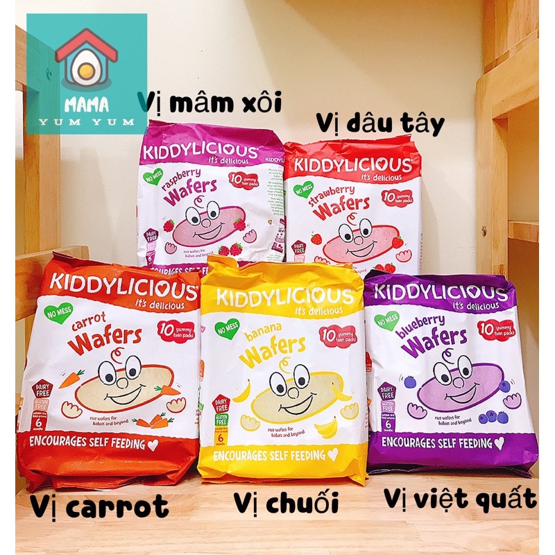 [Có tách lẻ] Bánh gạo ăn dặm Kiddylicious Wafers cho bé 6 tháng, bé dị ứng đạm bò dùng được, ko chứa sữa