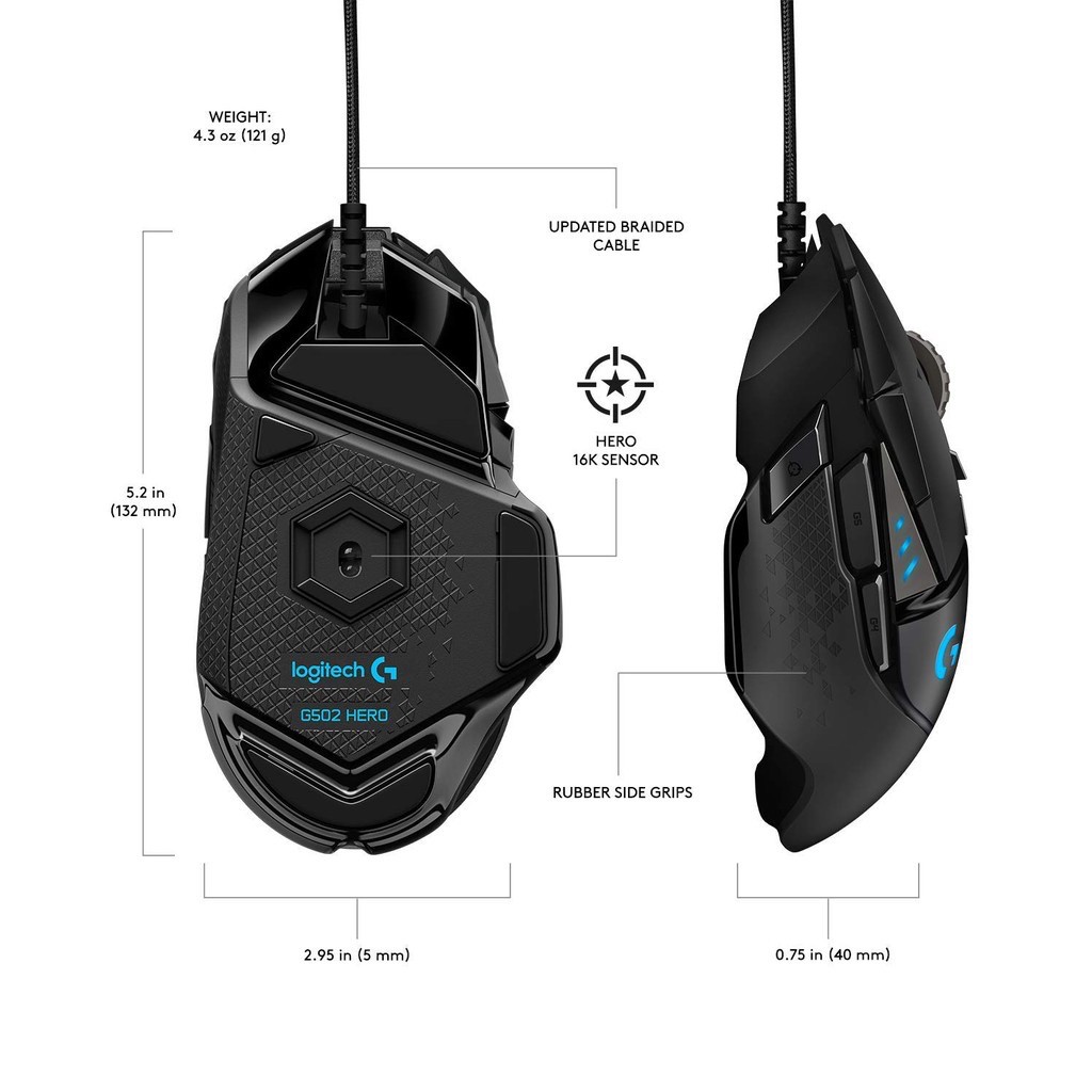 Chuột Game Logitech G502 Hero Gaming USB Black Chính Hãng