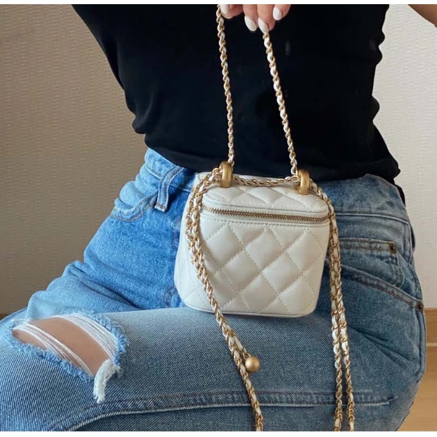 Túi xách hộp vuông mini trần trám dây đeo dài cực xinh S099