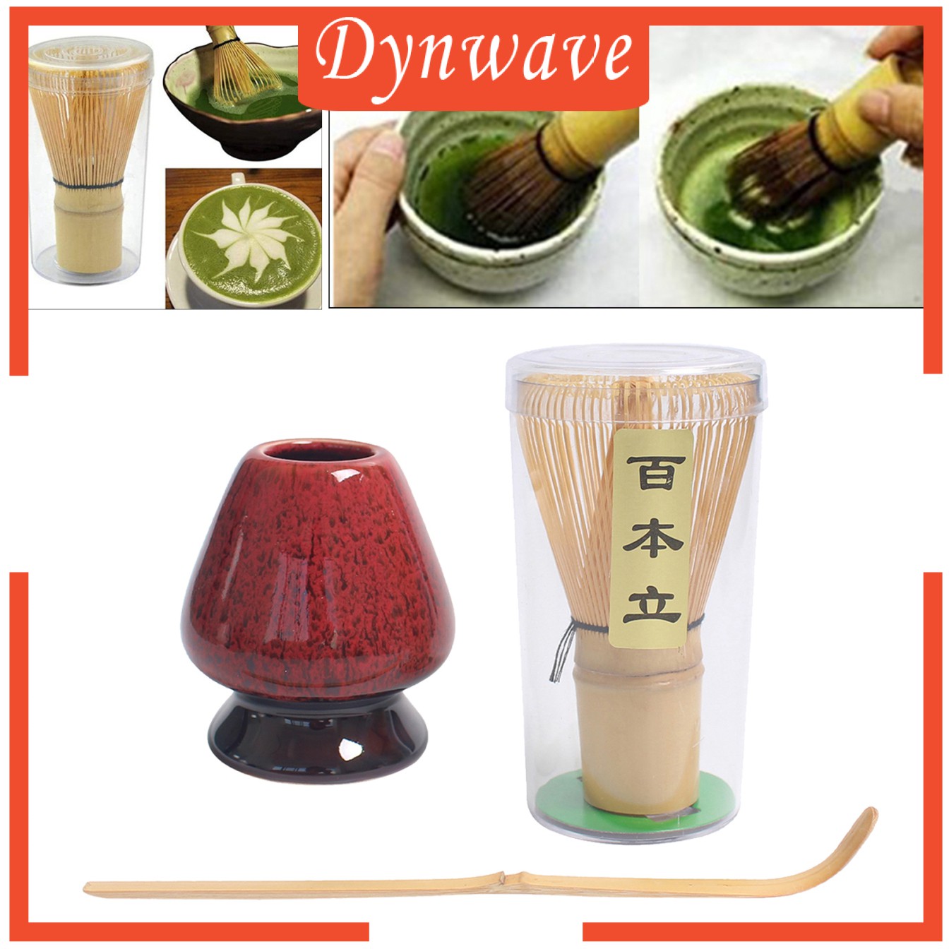 [DYNWAVE] Matcha Tea Whisk Set Bamboo Whisk+Bamboo Scoop+Ceramic Whisk Holder